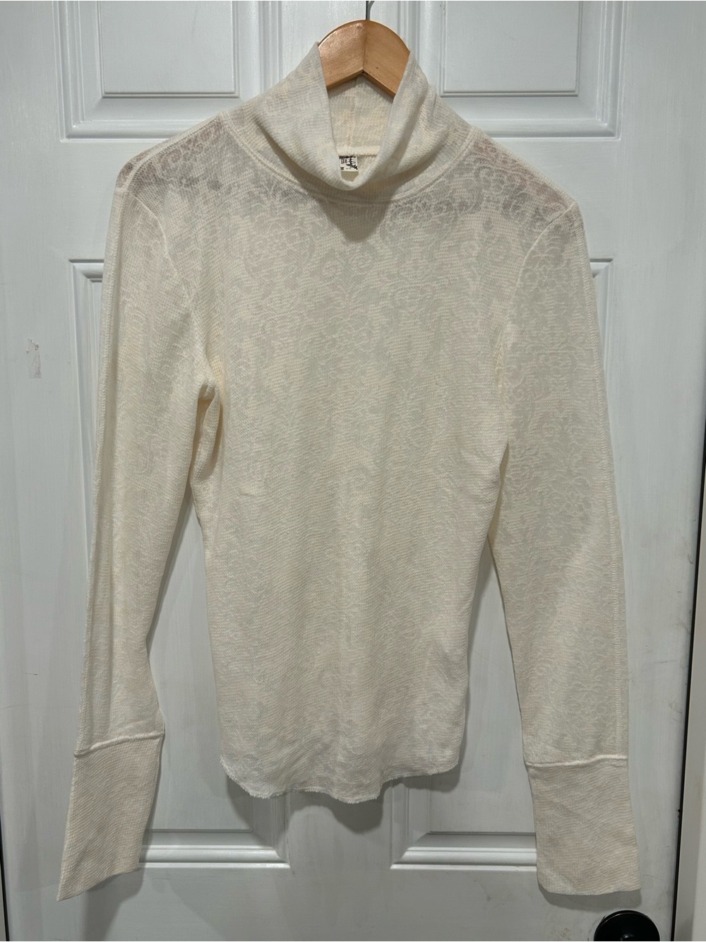 Free People Intimately "You and I" Long Sleeve Turtleneck semi-sheer Jacquard M